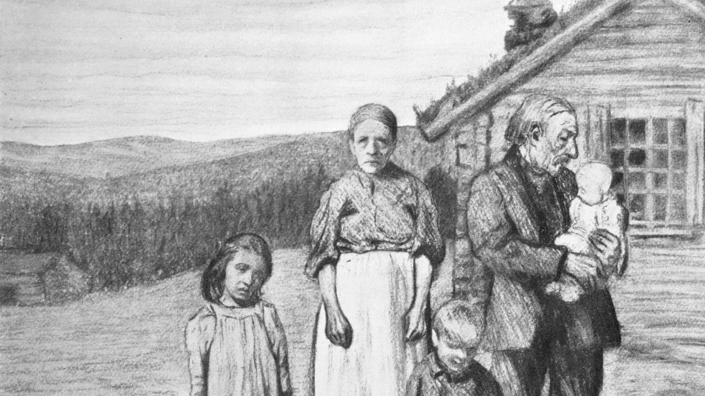 Kolteckning av Ragnar Ljungman från ungefär år 1900. Kanske var det så här Maja och hennes familj såg ut?